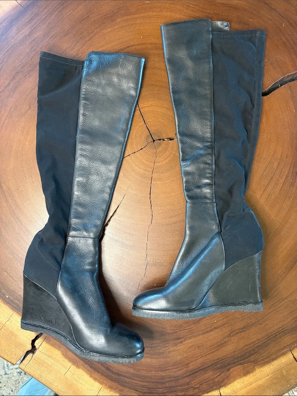 Vince Camuto Kaelen Knee High Wedge Boots Black Leather Tall Boots Sz 9.5